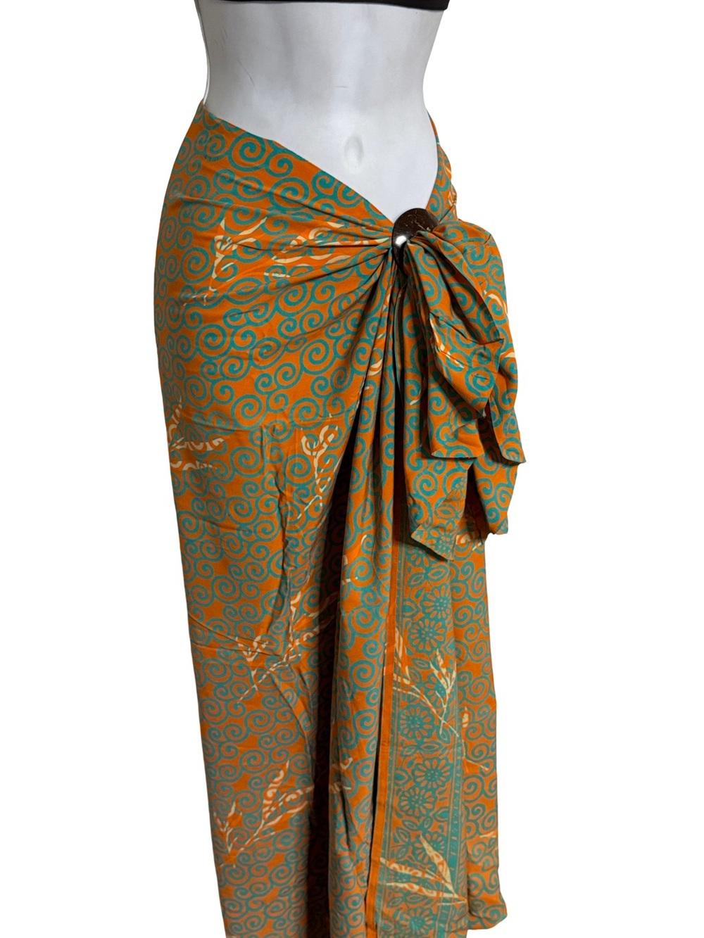 Green and Orange Swirl Bali Sarong - Picture 4 of 10